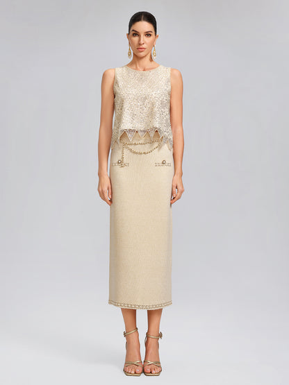 Triangle Hem Sequin Beaded Vest