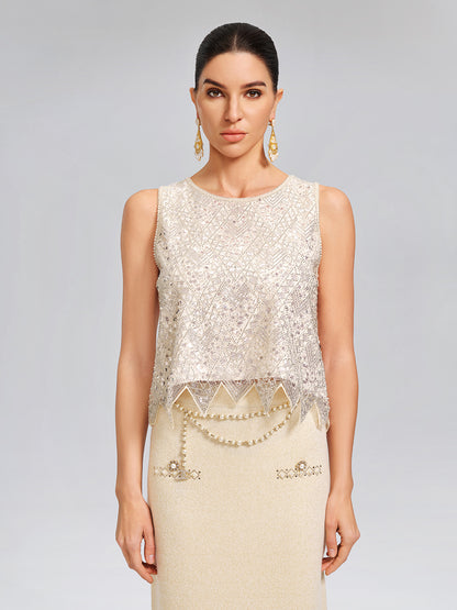 Triangle Hem Sequin Beaded Vest