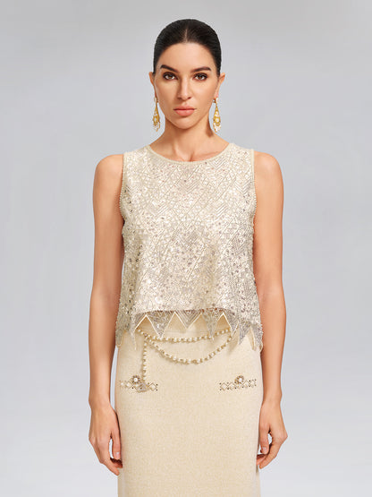 Triangle Hem Sequin Beaded Vest