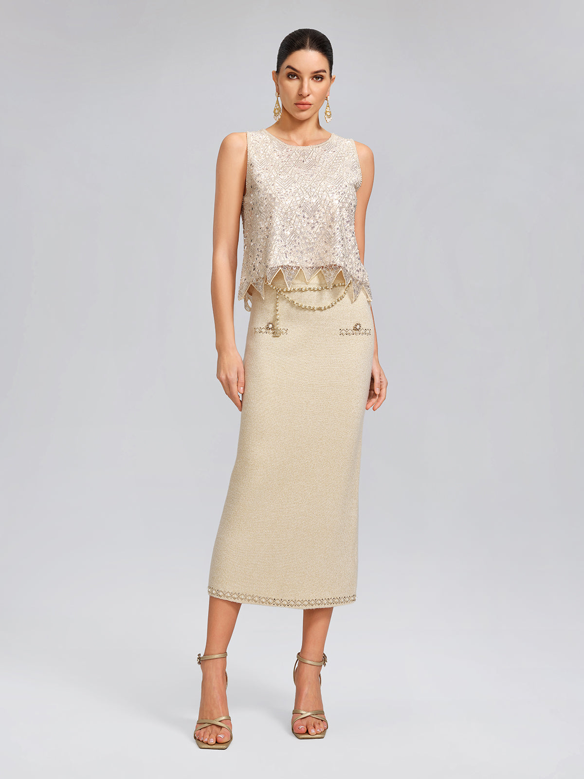 Triangle Hem Sequin Beaded Vest