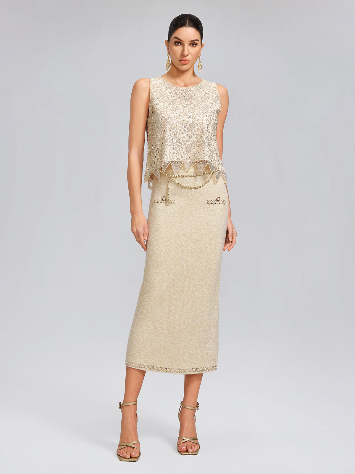 Triangle Hem Sequin Beaded Vest