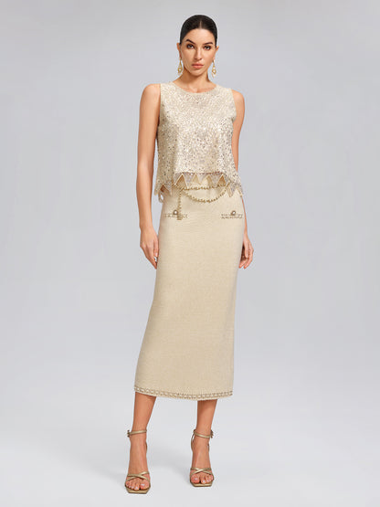 Triangle Hem Sequin Beaded Vest