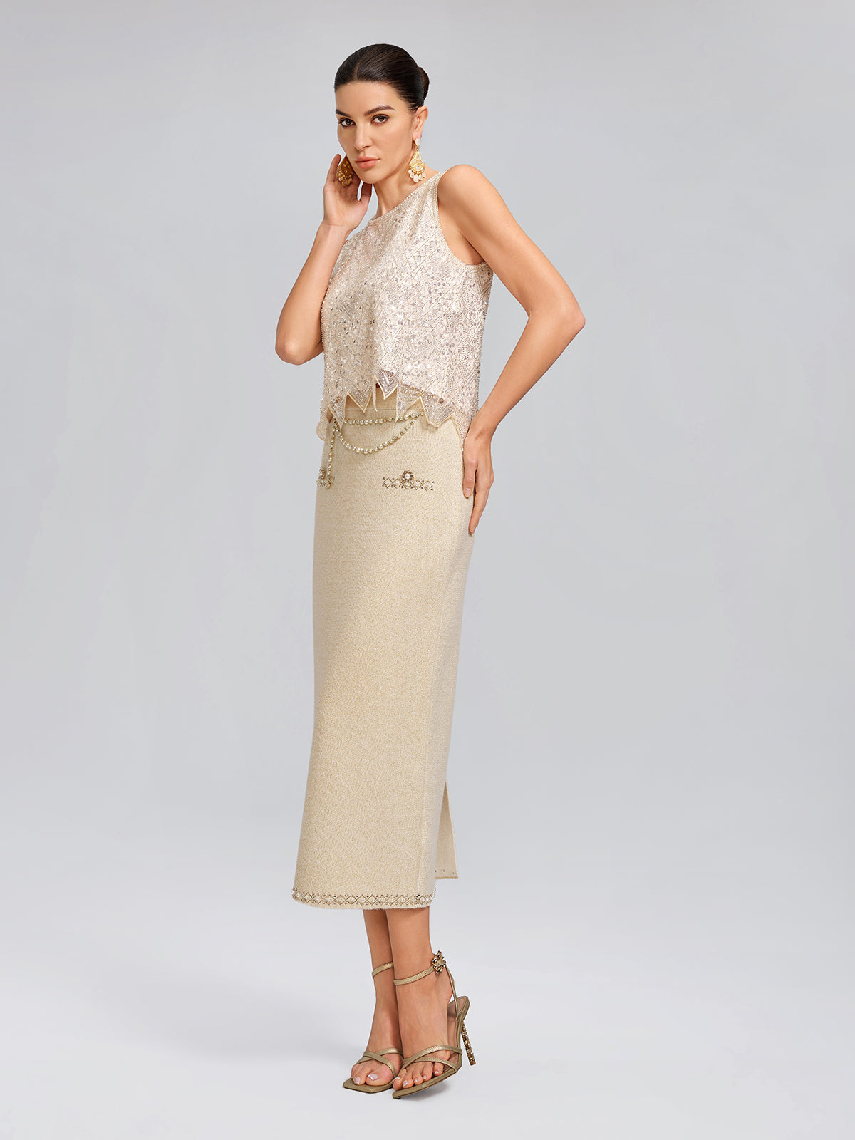 Triangle Hem Sequin Beaded Vest