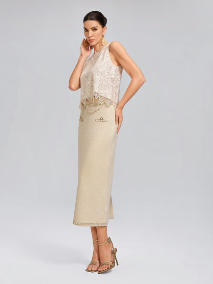 Triangle Hem Sequin Beaded Vest