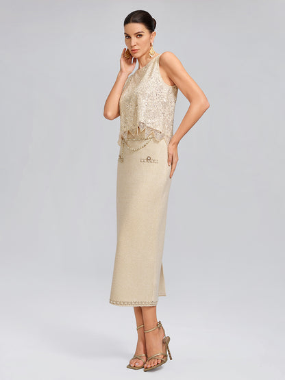 Triangle Hem Sequin Beaded Vest