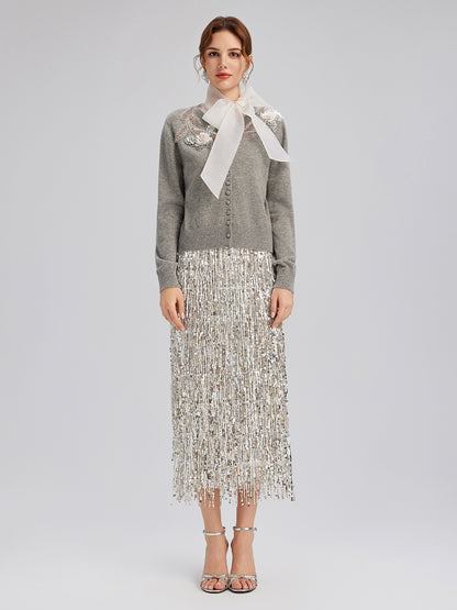 Wool Knit Beaded Cardigan (100% Wool)