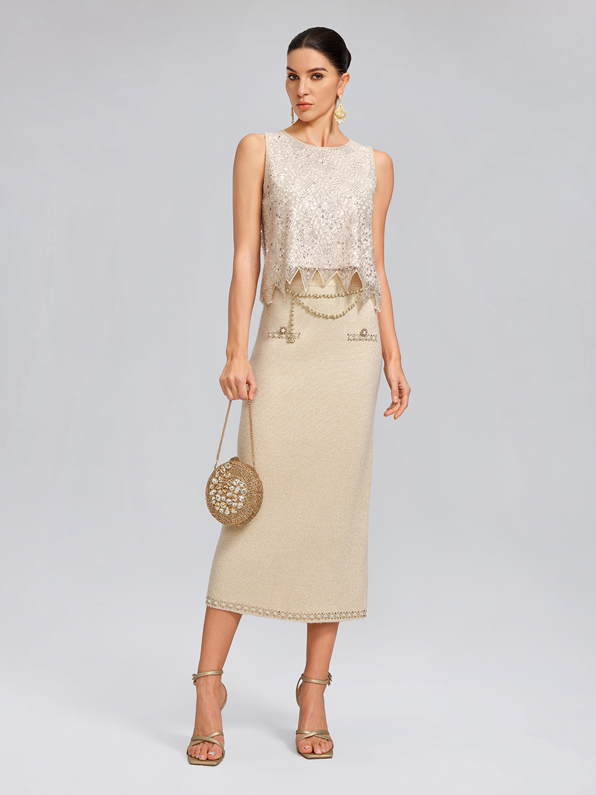 Triangle Hem Sequin Beaded Vest