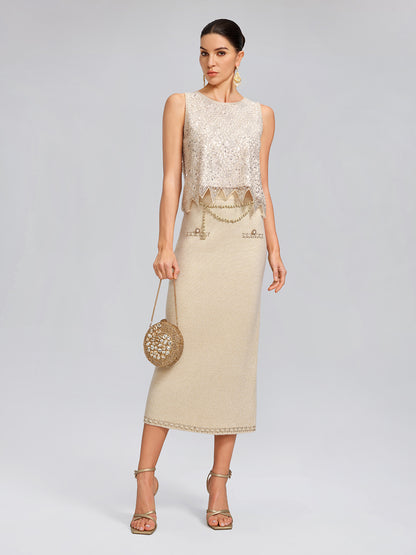 Triangle Hem Sequin Beaded Vest