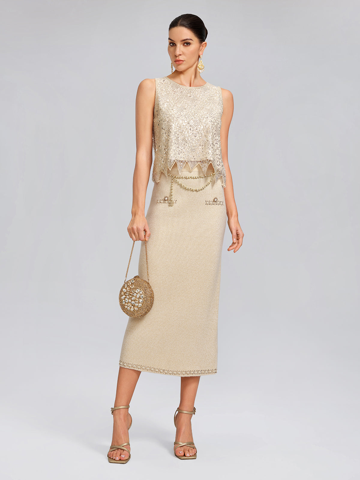 Triangle Hem Sequin Beaded Vest