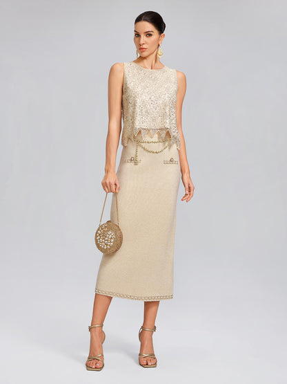 Triangle Hem Sequin Beaded Vest