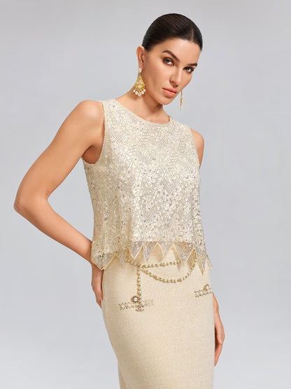 Triangle Hem Sequin Beaded Vest