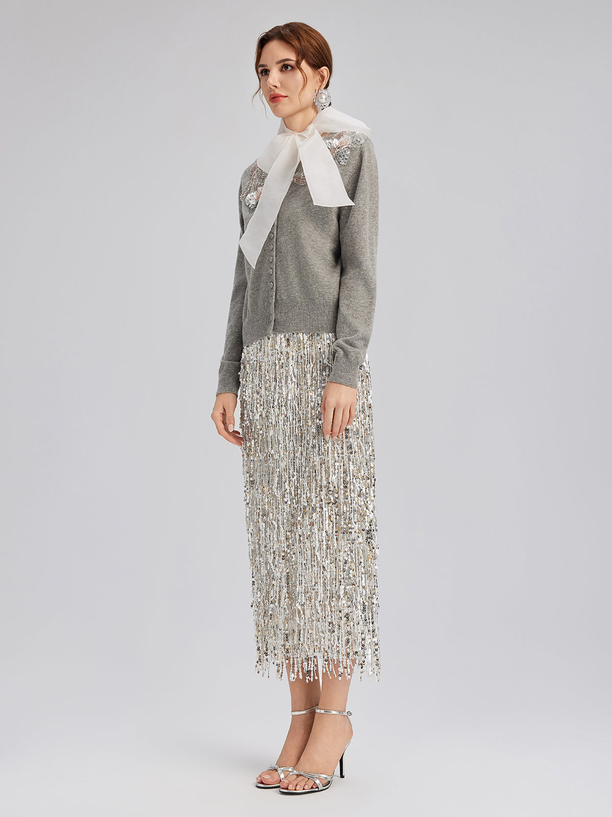 Wool Knit Beaded Cardigan (100% Wool)