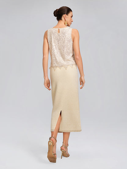 Triangle Hem Sequin Beaded Vest