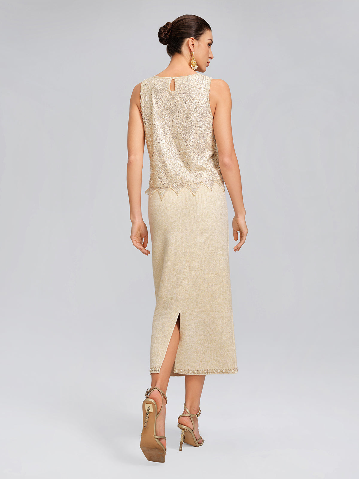 Triangle Hem Sequin Beaded Vest