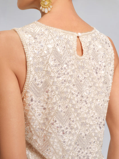 Triangle Hem Sequin Beaded Vest