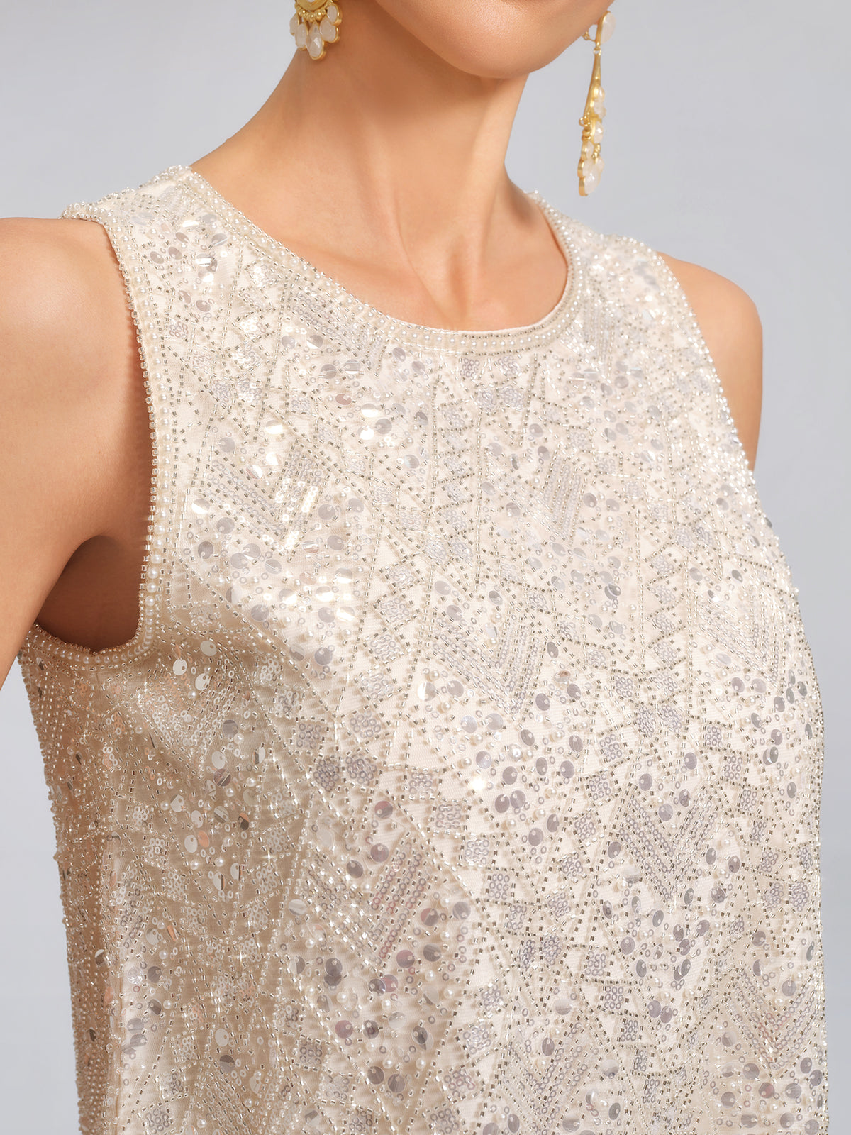 Triangle Hem Sequin Beaded Vest