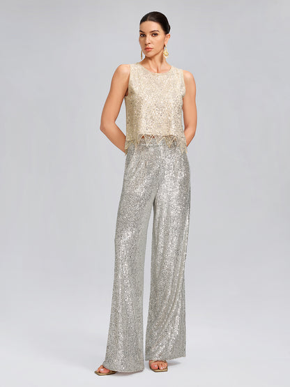 Triangle Hem Sequin Beaded Vest