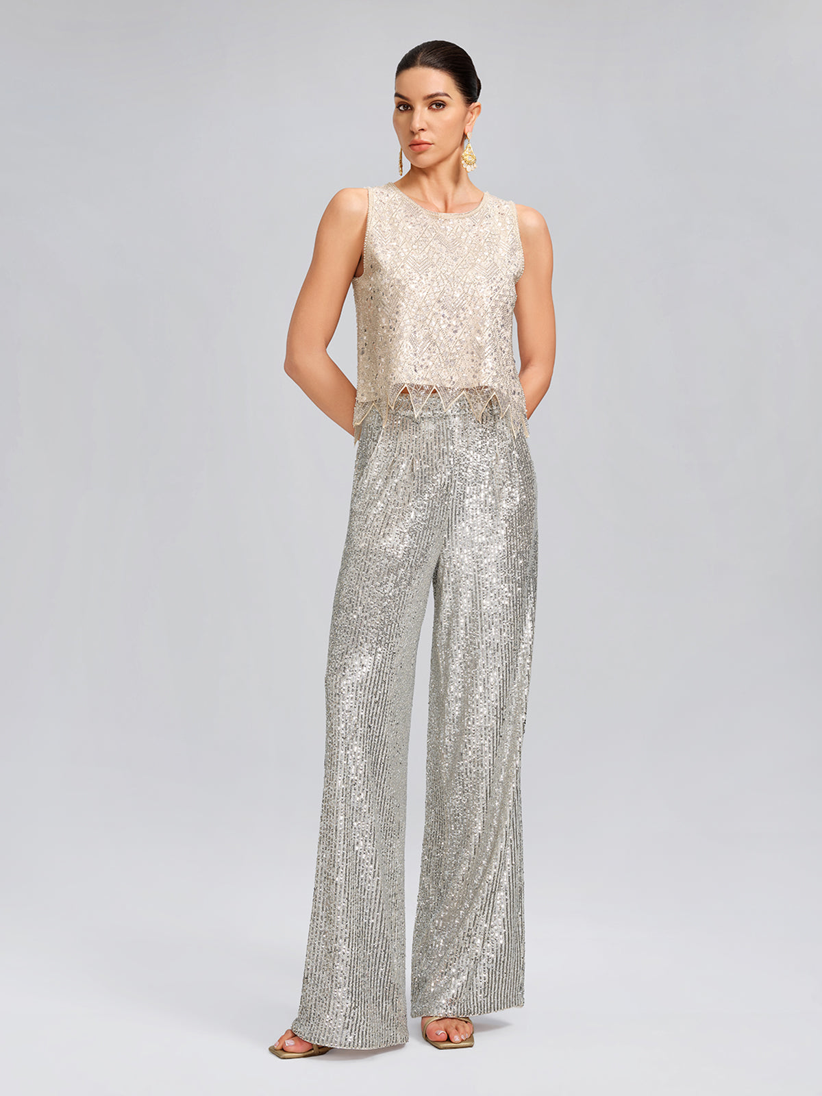 Triangle Hem Sequin Beaded Vest