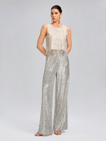 Triangle Hem Sequin Beaded Vest