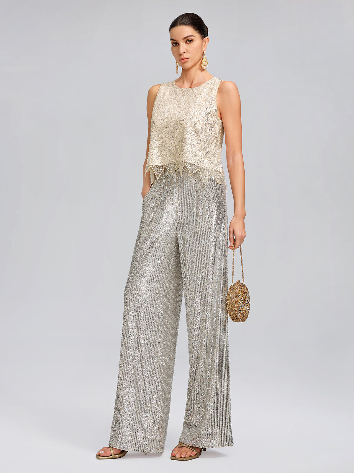Triangle Hem Sequin Beaded Vest