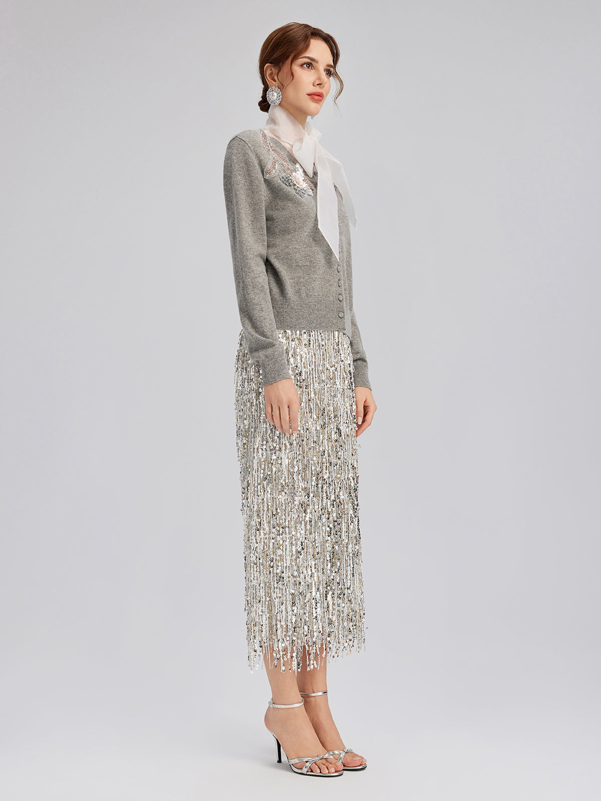 Wool Knit Beaded Cardigan (100% Wool)