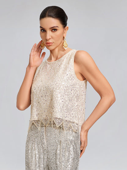 Triangle Hem Sequin Beaded Vest