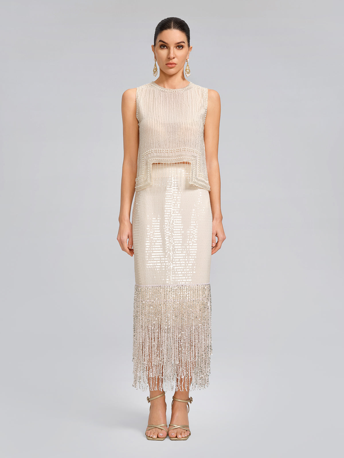 Asymmetric Hem Pearl Rhinestone Vest