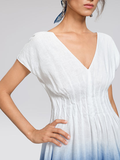 Linen Tie-Dye Resort Maxi Dress (3D Floral Waist Rope Included)
