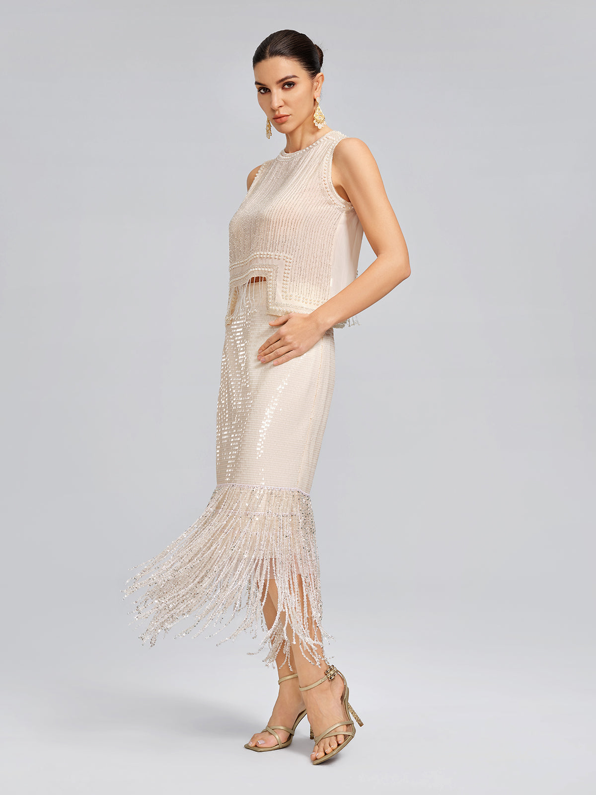 Asymmetric Hem Pearl Rhinestone Vest