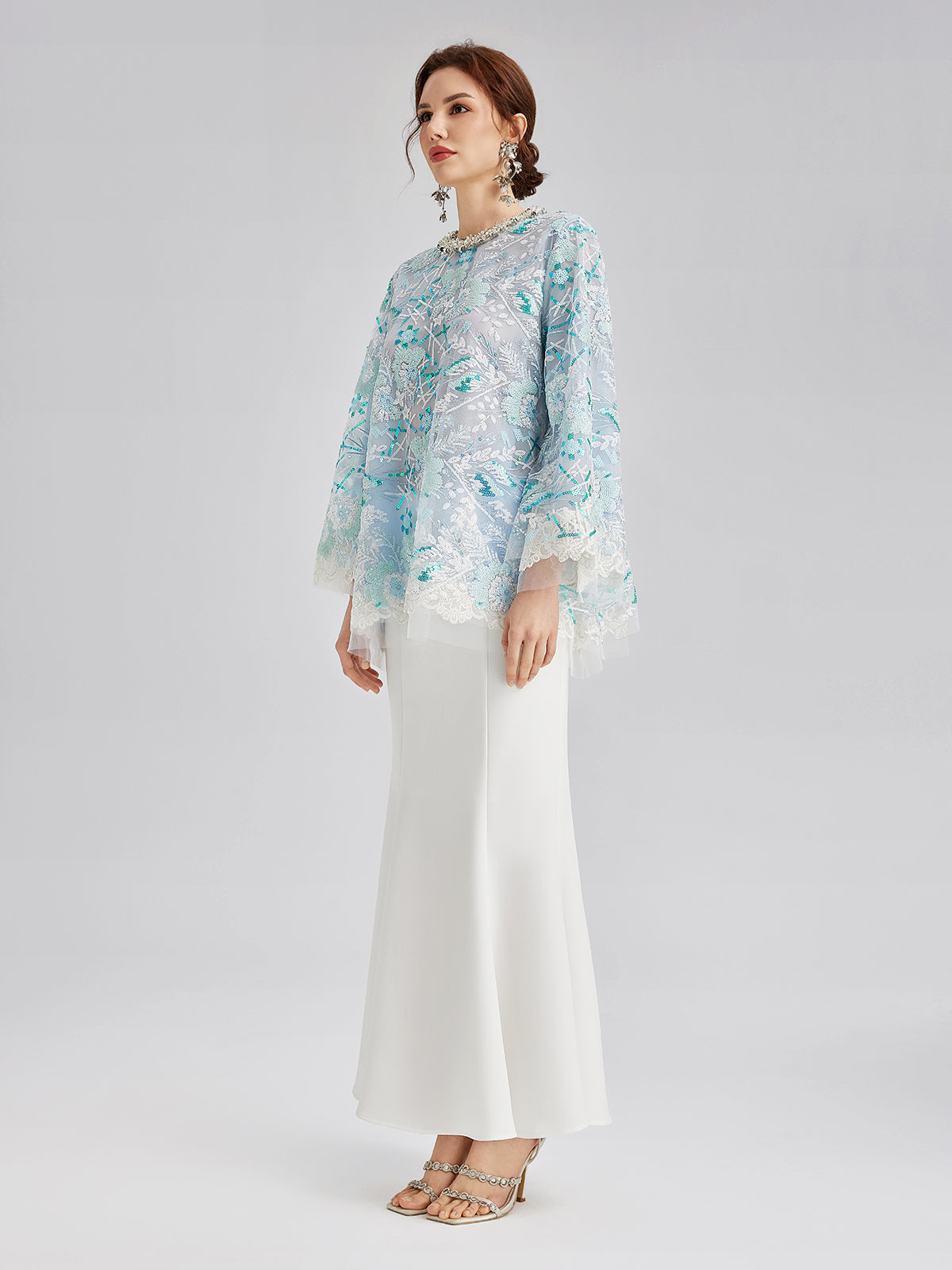 Final Sale | French Custom Embroidery Sequin Cape Top