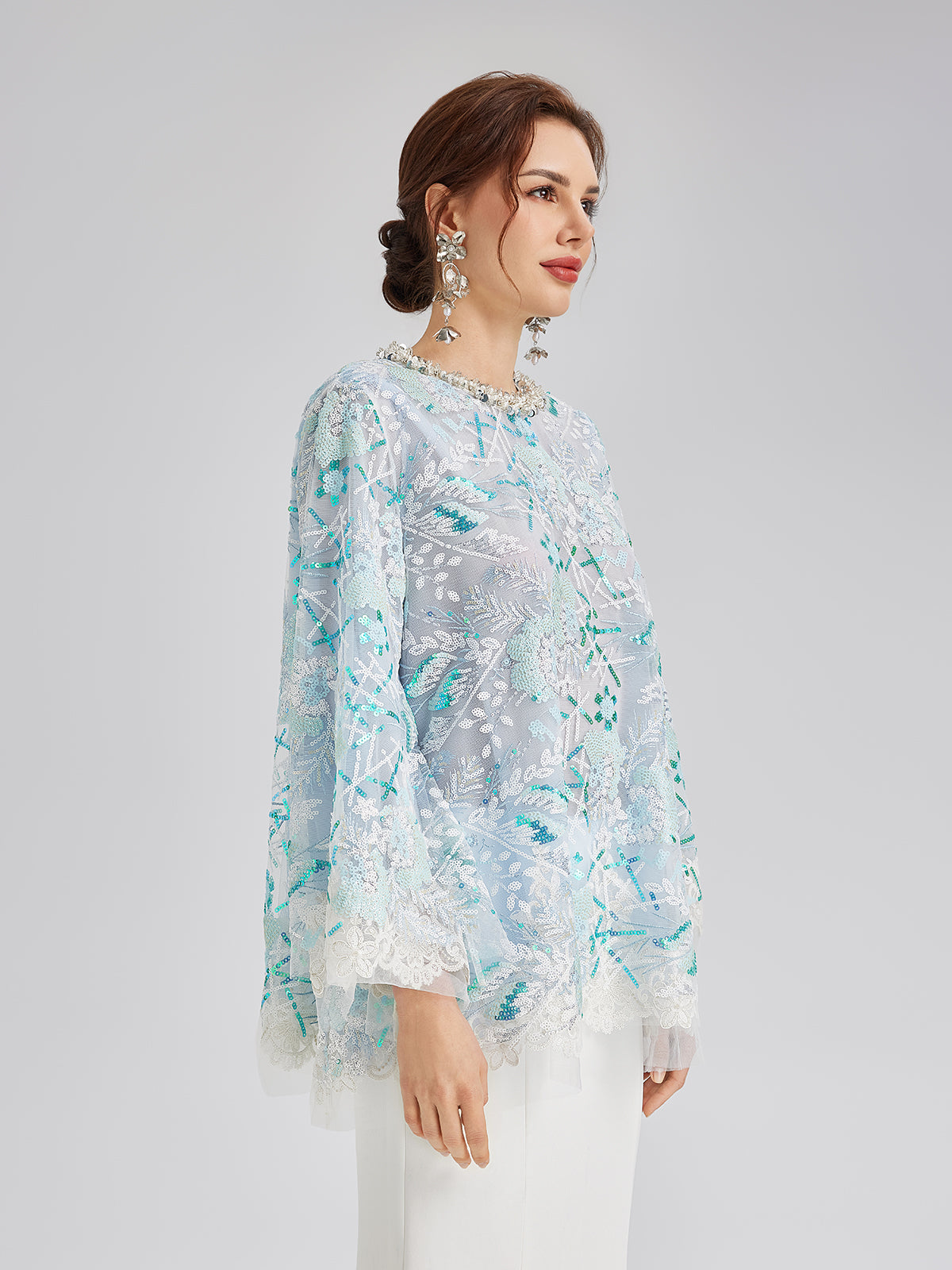 Final Sale | French Custom Embroidery Sequin Cape Top