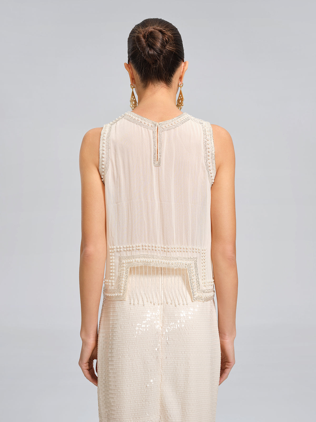 Asymmetric Hem Pearl Rhinestone Vest