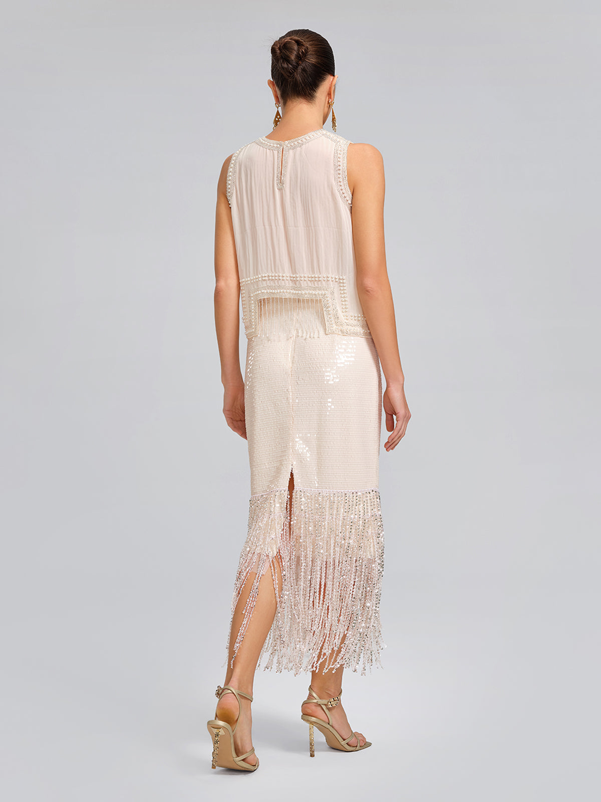 Asymmetric Hem Pearl Rhinestone Vest