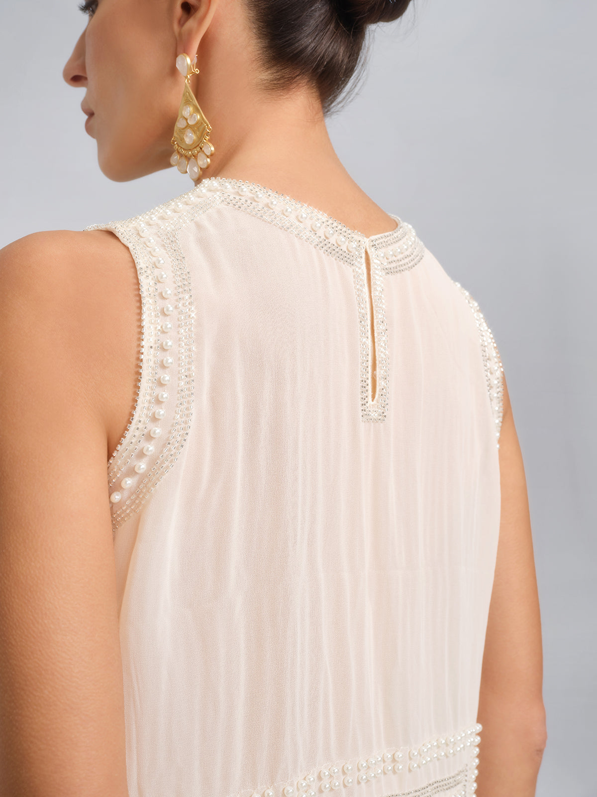 Asymmetric Hem Pearl Rhinestone Vest