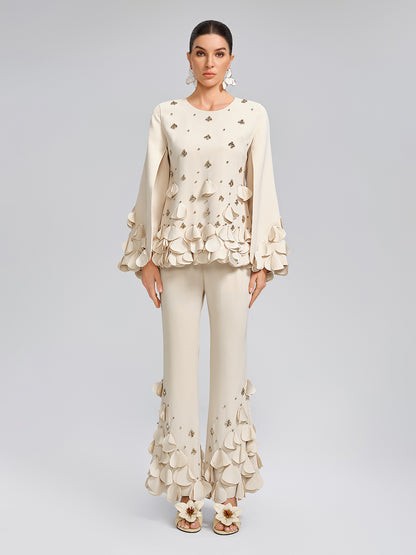 Hand-Sewn Beaded Sculptural Floral Top