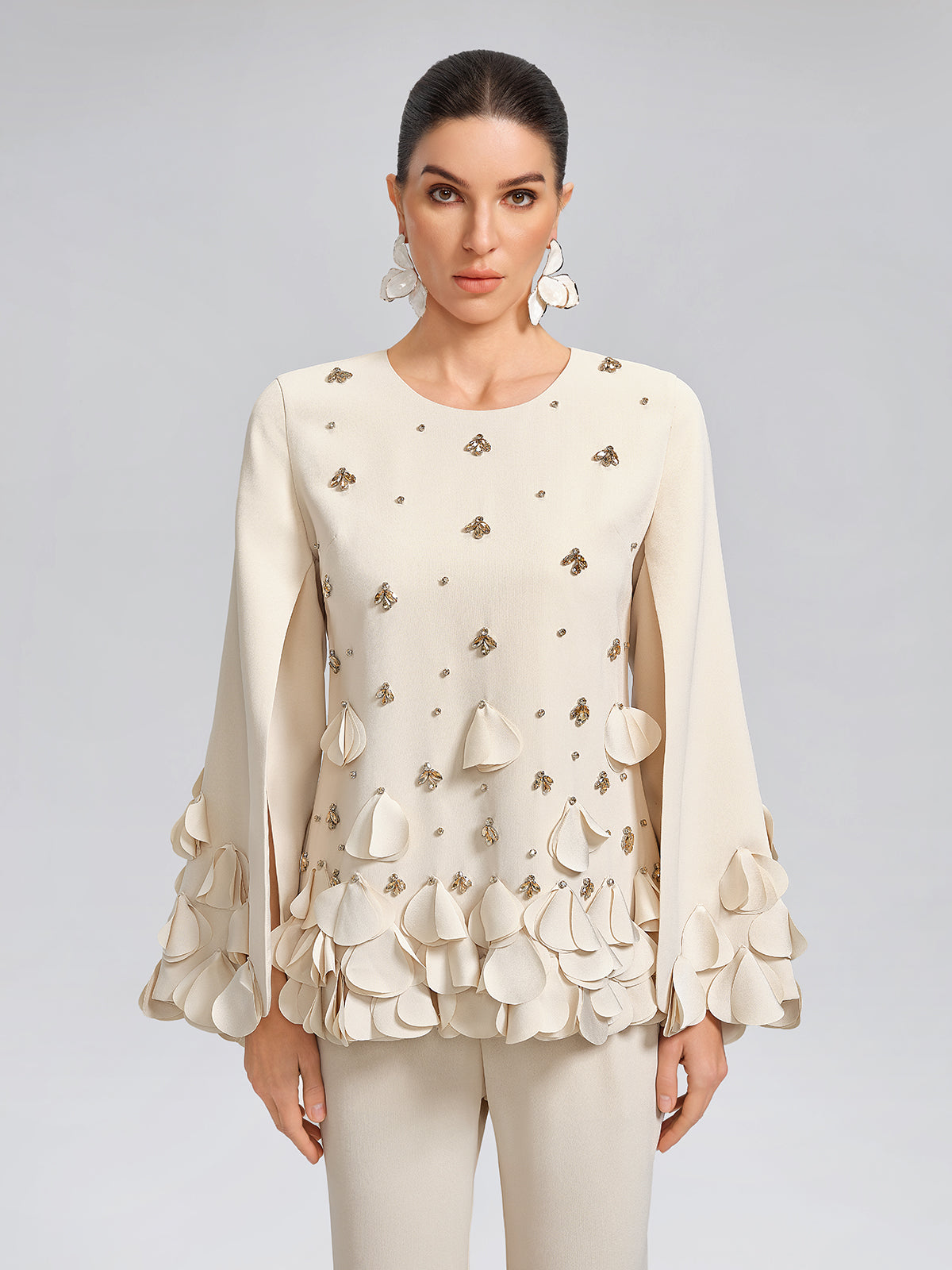 Hand-Sewn Beaded Sculptural Floral Top