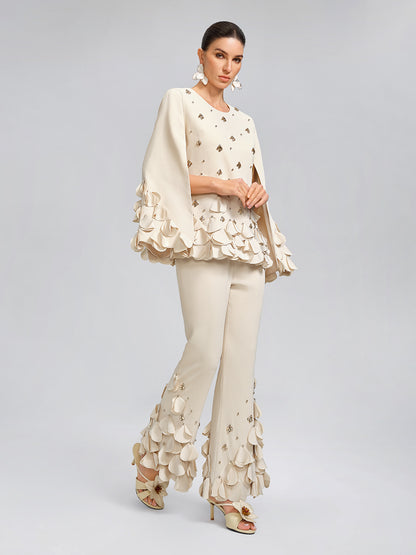 Hand-Sewn Beaded Sculptural Floral Trousers