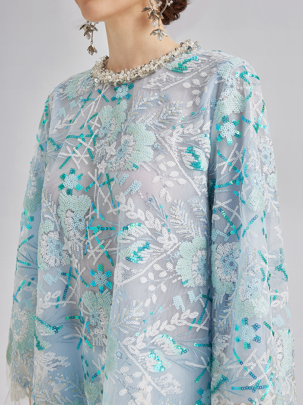 Final Sale | French Custom Embroidery Sequin Cape Top