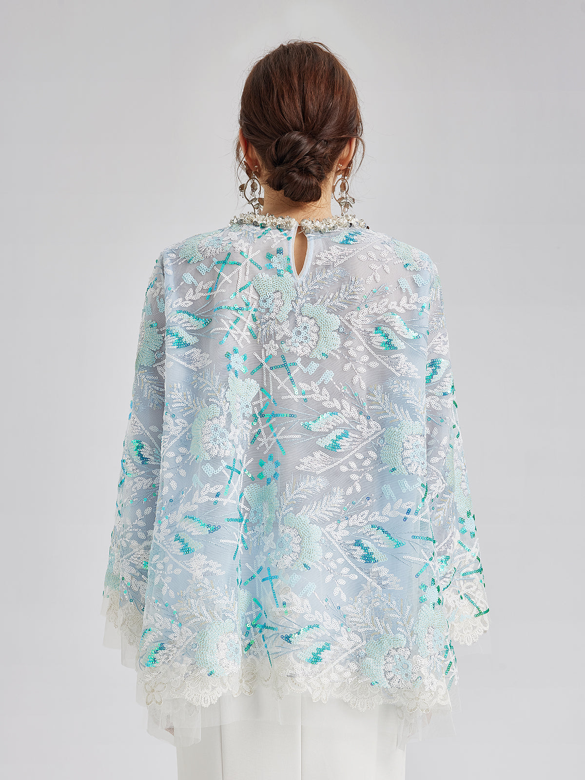 Final Sale | French Custom Embroidery Sequin Cape Top
