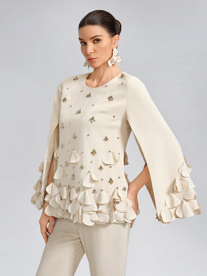 Hand-Sewn Beaded Sculptural Floral Top