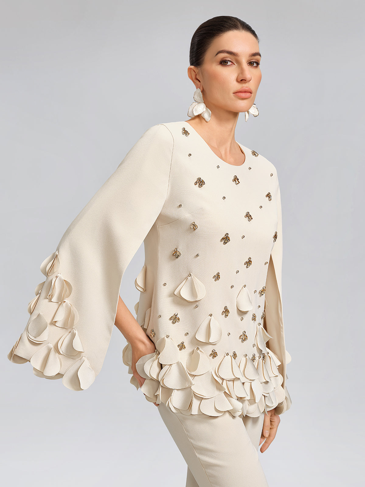 Hand-Sewn Beaded Sculptural Floral Top