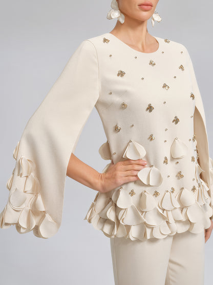 Hand-Sewn Beaded Sculptural Floral Top