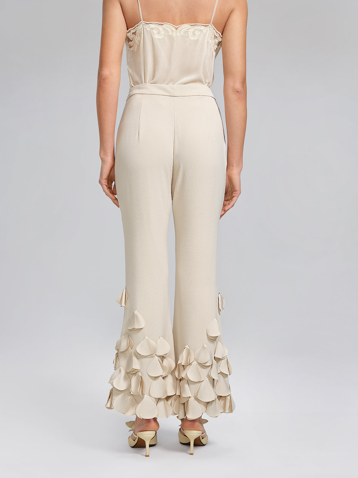 Hand-Sewn Beaded Sculptural Floral Trousers