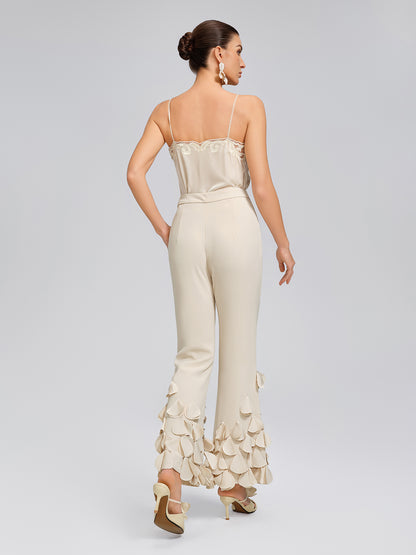 Hand-Sewn Beaded Sculptural Floral Trousers