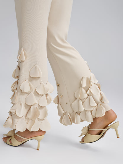 Hand-Sewn Beaded Sculptural Floral Trousers