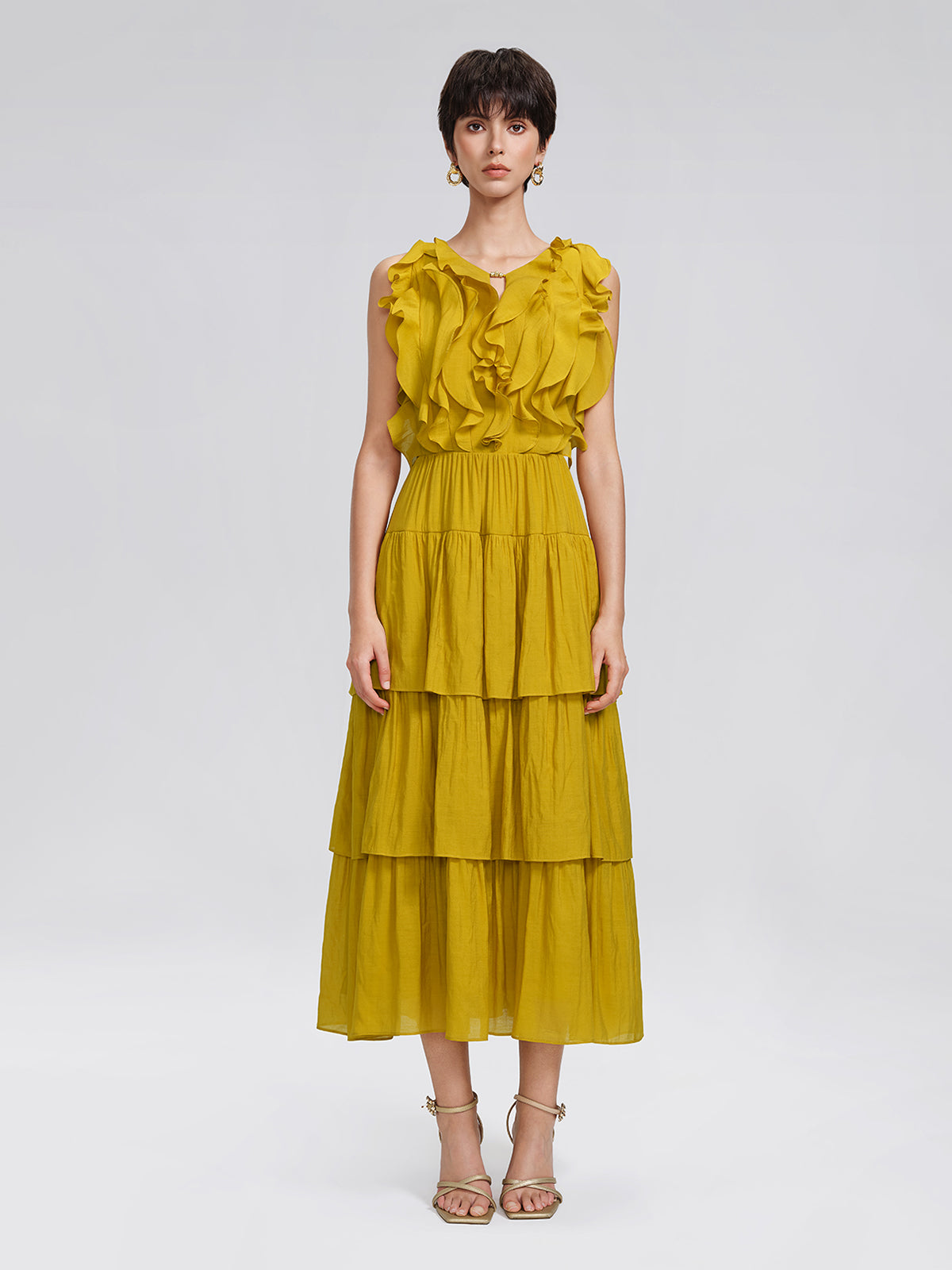 Beaded Layered Ruffle Maxi Dress