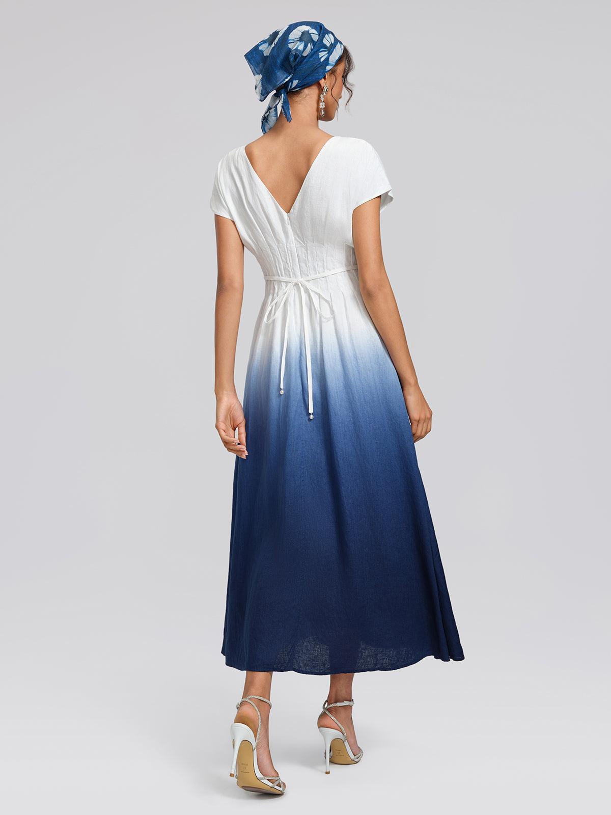 Linen Tie-Dye Resort Maxi Dress (3D Floral Waist Rope Included)