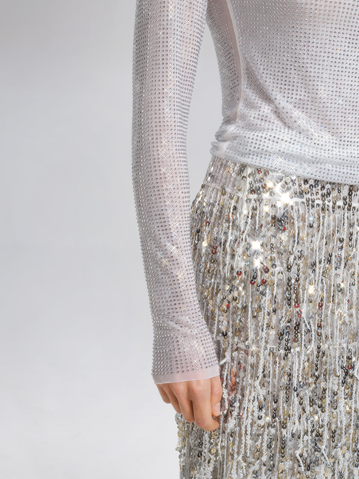 Rhinestone Draped-Neck Stretch Top