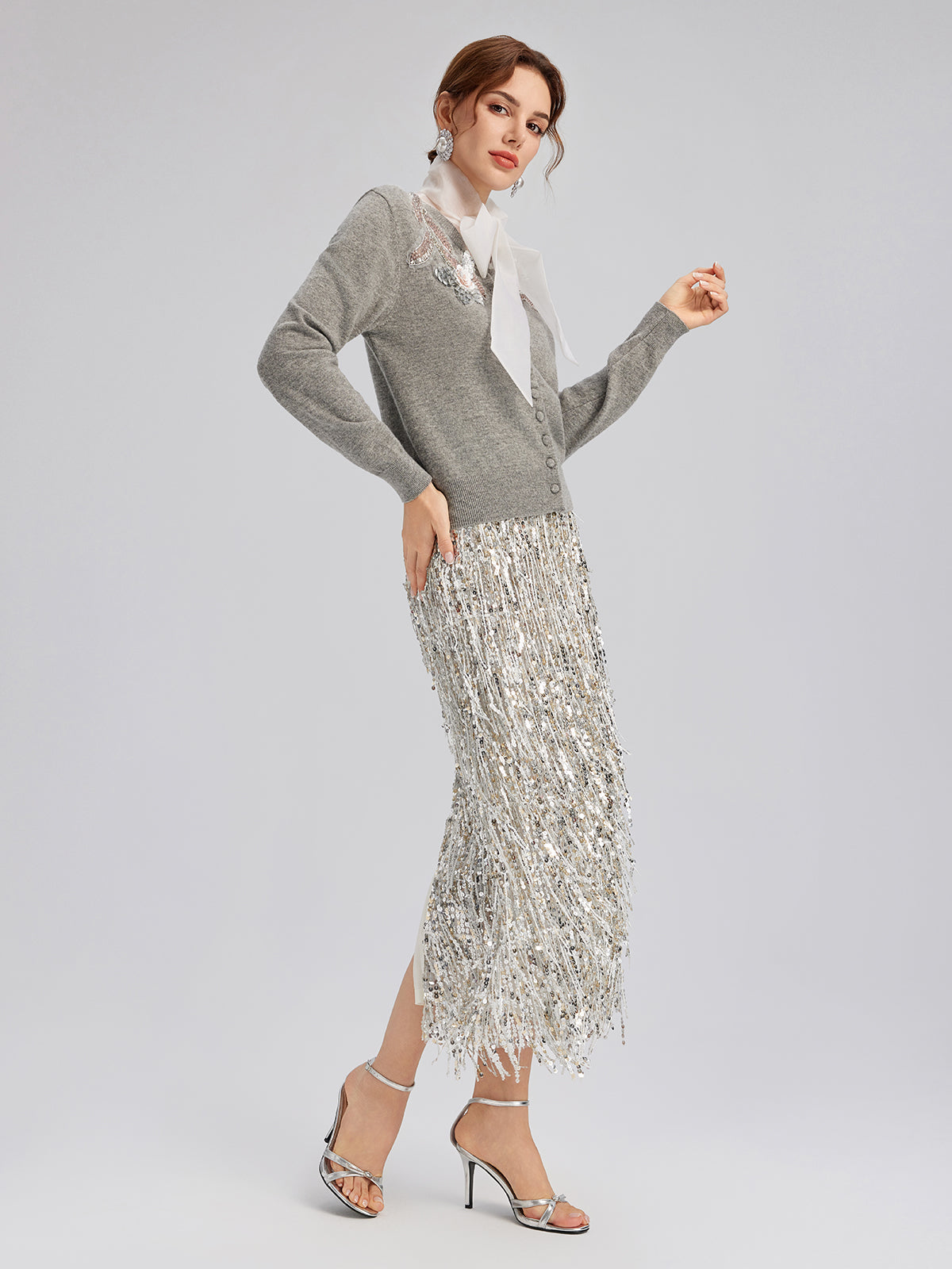 Wool Knit Beaded Cardigan (100% Wool)