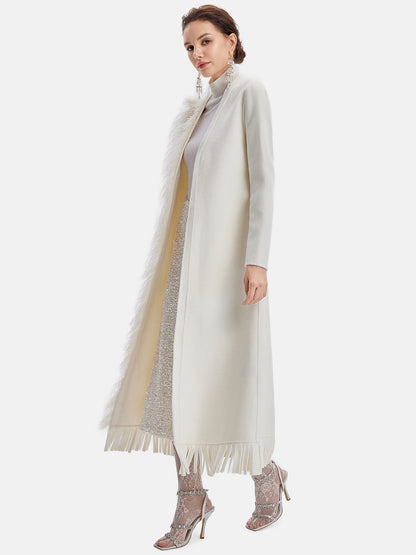 Feather-Trimmed With Fringed Hem Coat